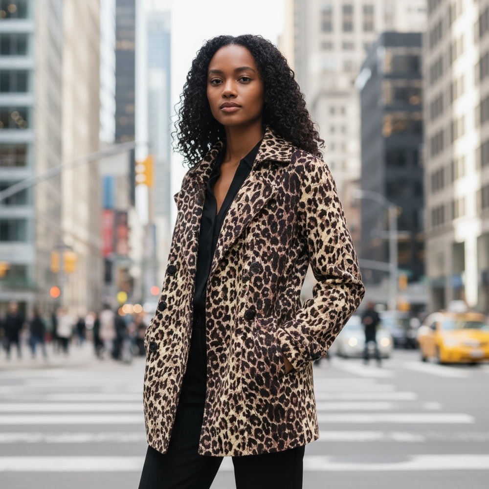 Vertigo Paris Leopard Print Double Breasted Coat Size Large - Picture 3 of 7